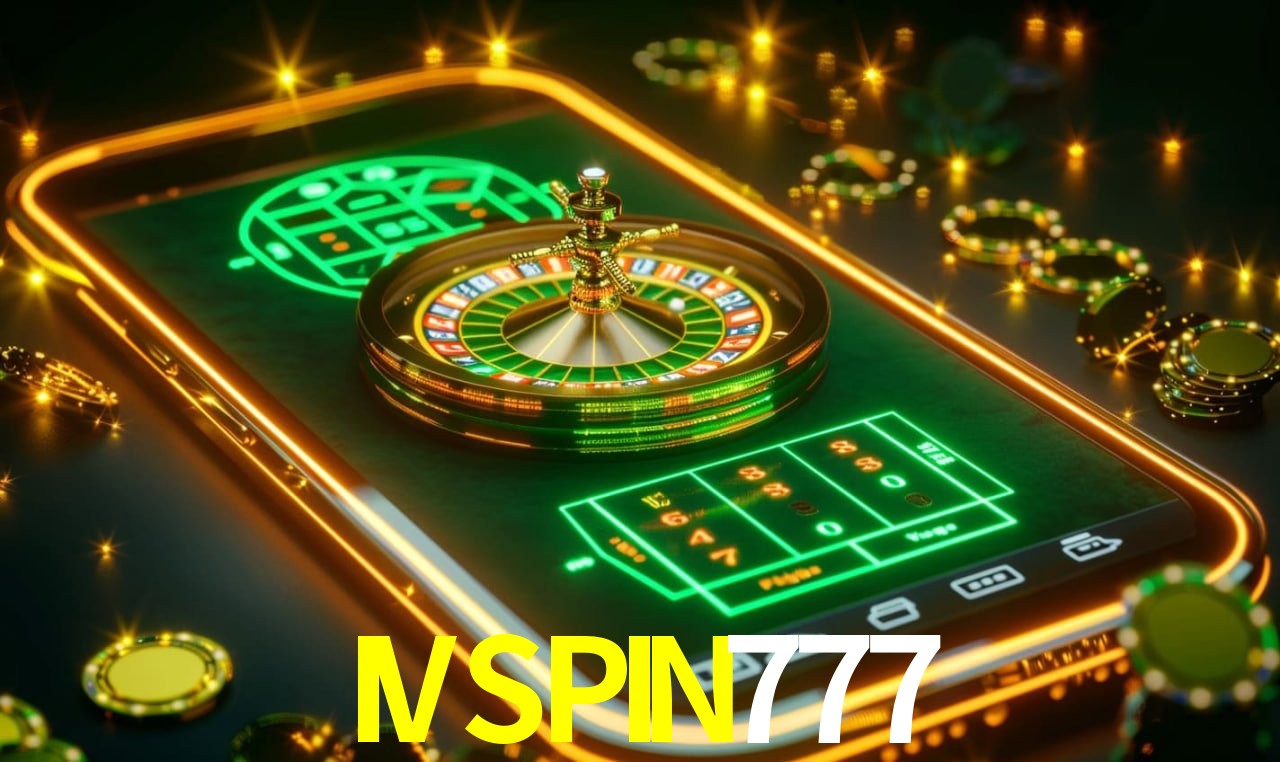 Escena dinámica inspirada en casino con iluminación IVSPIN777, cartas, fichas e íconos de juegos digitales en un espacio moderno de juegos.